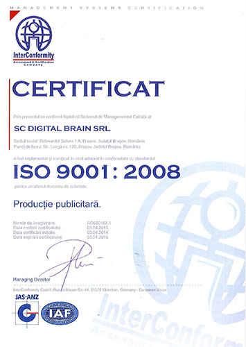 Digital Brain Certificari ISO 9001 2008